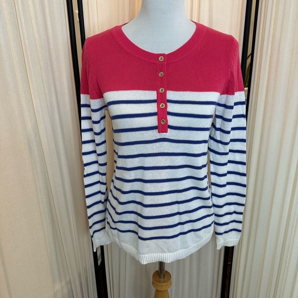 Lilly Pulitzer Blue and Pink Crew Neck Sweater